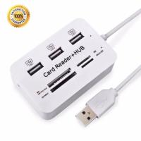 Micro USB Hub Combo 2.0 3 Ports Card Reader High Speed Multi USB Splitter Hub USB Combo All In One for PC Computer (White)