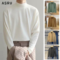 ASRV เสื้อยืดแขนยาวสำหรับผู้ชาย,สีทึบกำมะหยี่สองชั้นครึ่งคอสูงเสื้อฐานเพรียวบางลำลองแฟชั่นเกาหลี