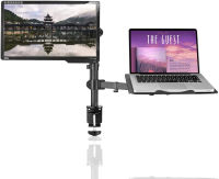 Suptek Full Motion Computer Monitor and Laptop Riser Desk Mount Stand, Height Adjustable (400mm), Fits 13-27 inch Screen and up to 17 inch Notebooks , VESA 75/100, up to 22lbs for Each (MD6432TP004) Monitor&amp;Laptop Desk Mount