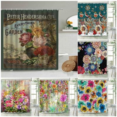 【CW】◕❍❁  Flowers Shower Curtain Set Poster Boho Floral Curtains Decoration