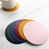 【CW】 1pcs Pu Leather Coaster Resistant Round Cup Tableware Bowl Placemat