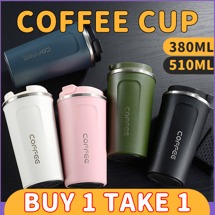 [COD]380ML/510ML Travel Coffee Cup Mug 304 Stainless Steel Portable