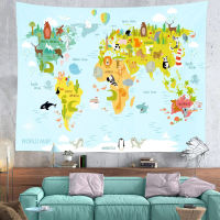 Cartoon World Map Wall Tapestry Cartoon Animal World Distribution Map Wall Hanging For Childrens Room Living Room Wall Decor Hanging Wall Decoration Room Decor Home Decor Wall Cloth (สี่ขนาดให้เลือก)