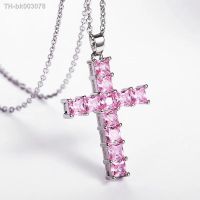 ✓✥ Shiny Pink Square Zircon Cross Pendant Necklaces for Women Fashion Hip Hop Rock Punk Rhinestone Chain Collar Party Jewelry