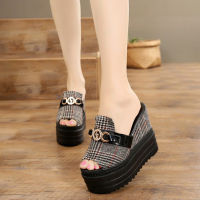 Korean Womans Wedges Slippers 12cm Slanted Heesl Non Slip House Flip Flop Girls Size 34-39