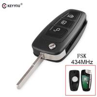 【♘COD Free Cas♘】 qiukekang81481 Keyyou สำหรับ Ford Mondeo Focus C-Max S-Max 434Mhz 3ปุ่ม Filp ปุ่มรถระยะไกลควบคุม Fsk