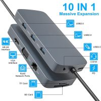 อะแดปเตอร์ RJ45 10 In 1 ABDFG การ์ดความจำ USB ตัวแยก4K HDMI Type-C USB ฮับ C