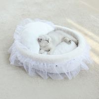 Round Cat Bed House Soft Lace Princess Cat Mat Bedding Kennels Nest Cushion Pet Sofa Cushion Portable Pets Sleeping Supplies