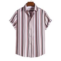 Limited Time Discounts 2023 Summer Shirts Casual Mens Striped Shirts Short Sleeve Print Hawaiian Blouses Men Streetwear Brand Loose Tee Shirt Tops Men