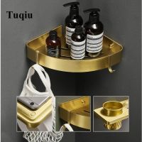 ❒ Tuqiu Bathroom Shelf Cosmetic Rack With Single Lever Brushed Gold Bath Corner Basket Wall Mounted Aluminum Bathroom Rack Shelf