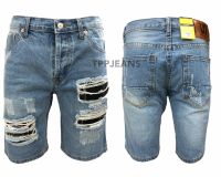 TPPJEANS UT Mens LightBlue Shorts กางเกงยีนส์ขาสั้นชายสีบลูฟอกซีด แต่งขาดเซอร์ เป้ากระดุม Size 28-36 รับชำระปลายทาง