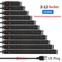 ปลั๊กไฟ PDU 3500W รางปลั๊กไฟ ปลั๊กพ่วง ปลั๊ก3ตา 2-12 ช่อง ป้องกันการโอเวอร์โหลด สายไฟยาว 2 เมตร