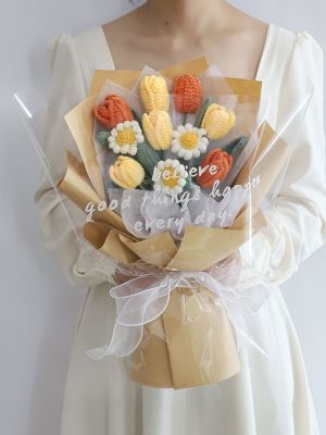 DIY Kit Yarn Crochet Material Set Daisy Tulip Bouquet Handmade Set Preserved Flower Proposal Wedding Birthday Gift Home Decor