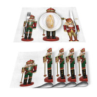 46pcs Set Table Mats Nutcracker Soldier Printed Cotton Linen Table Napkin Kitchen Accessories Home Party Decorative Placemats