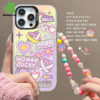 เคสสำหรับ VIVO Y17 Y15 Y12 Y11 Y15S Y15A Y01 Y02 Y02A Y11 Y02S Y16 Y95 Y93 Y91 Y91C Y02T 1901 1902 1904 1906แฟชั่นไล่ระดับสีเคสโทรศัพท์รูปหัวใจเคส TPU แบบแข็งกันกระแทกพร้อมสายคล้อง