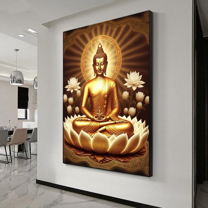lotus-สมาธิพระพุทธรูปรูปปั้นประติมากรรมศิลปะโปสเตอร์สุนทรียศาสตร์-zen-ศาสนาภาพวาดผ้าใบ-edition-ห้องนั่งเล่น-wall-home-decor