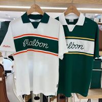 Summer New Korean Malbon Golf Clothing Mens Letter Sports V Lapel Short-Sleeved T-Shirt Polo Shirt