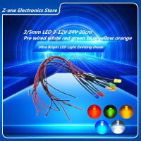 10/PCS 3mm 5mm  LED 3-12V  20cm Pre-wired White Red Green Blue Yellow Orange Diode Lamp Decoration Light Emitting Diodes Electrical Circuitry Parts