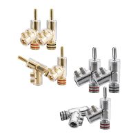 4 Piece 4MM Banana Plugs 45 Degree Angled Banana Connectors Screw Locking Connectors for AV Receiver,Amplifier Speaker Gold