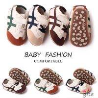 ✿✺ Geta-รองเท้าผ้าใบ หนัง PU กันลื่น ลายทาง สีตัดกัน สําหรับเด็กวัยหัดเดิน