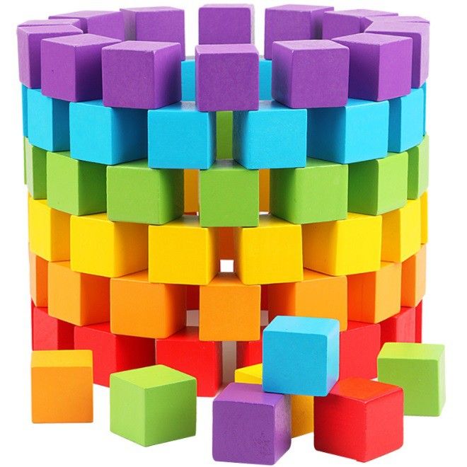 สีสันสวยงามสดใส-ของเล่น-ถูก-บล็อดไม้ลูกบาศก์-6-สี-100ชิ้น-ลูกเต๋าสี-พร้อมคู่มือการต่อ-ของเล่นเสริมทักษะ-kids-toy