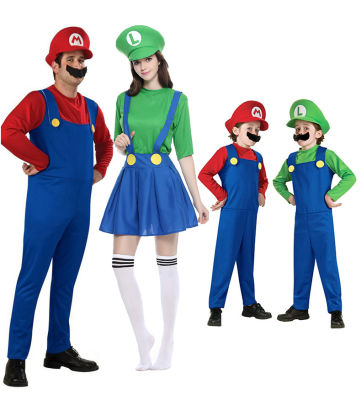 เครื่องแต่งกายสำหรับการแสดงฮาโลวีนเครื่องแต่งกายบนเวที Super Mario Super Mario เสื้อผ้าสำหรับเล่นเกมสำหรับผู้ใหญ่และเด็ก