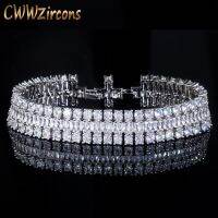 แบรนด์ Cwwzircons สีขาวประกายหินเพชรสังเคราะห์หรูหราสร้อยข้อมือห่อใหญ่ CB043เจ้าสาวเครื่องประดับงานแต่งงาน