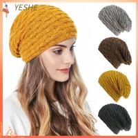 YESHE อุปกรณ์กลางแจ้ง หมวก Unisex ไม่เป็นทางการ หมวกสกี Beanies ถุง ขนแกะหนา หมวกถักฤดูหนาว