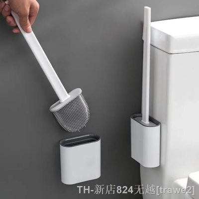 【LZ】ↂ卐ↂ  New Flexible Wall Mounted Toilet Brush with Drain Holder Silicone Cleaning Brushes Soft Bristles Removable Restroom Cleaner Tool