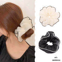 Scrunchie ผ้าตาข่ายขนาดใหญ่ยืดได้สำหรับผู้หญิงผมสีดำสไตล์เกาหลี