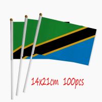 ZXZ Tanzania hand Flag 100pcs 14*21cm Polyester Double Side Printing Tanzania TZ Hand waving Flag with plastic flagpole