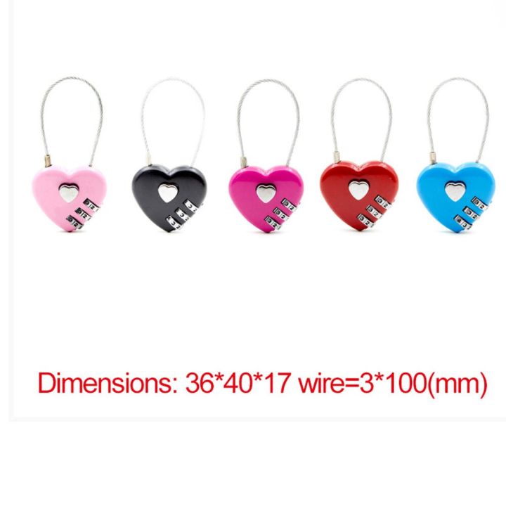 100-new-รักรูปหัวใจ3-กุญแจดิจิตอลชุดเชือกลวดสวยงามกระเป๋าเดินทางล็อค-gembok-kata-sandi-สำหรับกุญแจ