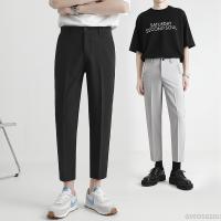 Mens trousers draped tube กางเกงชิโน pants straight cropped slim slacks loose versatile thin ice silk summer mens trousers small J7420