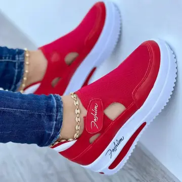 Red sale color sneakers