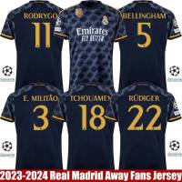 เสื้อกีฬาแขนสั้น ลายทีม Real Madrid Away Militao Rudiger Tchouameni Bellingham Rodrygo Ani 2023-2024 พลัสไซซ์