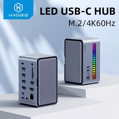 Hagibis USB แท่นวางมือถือซีพร้อมช่องใส่ SSD M.2 HDMI แบบคู่อีเทอร์เน็ต100W PD ฮับ USB Sd/tf สำหรับแล็ปทอปแมคบุ๊ค Pro Feona