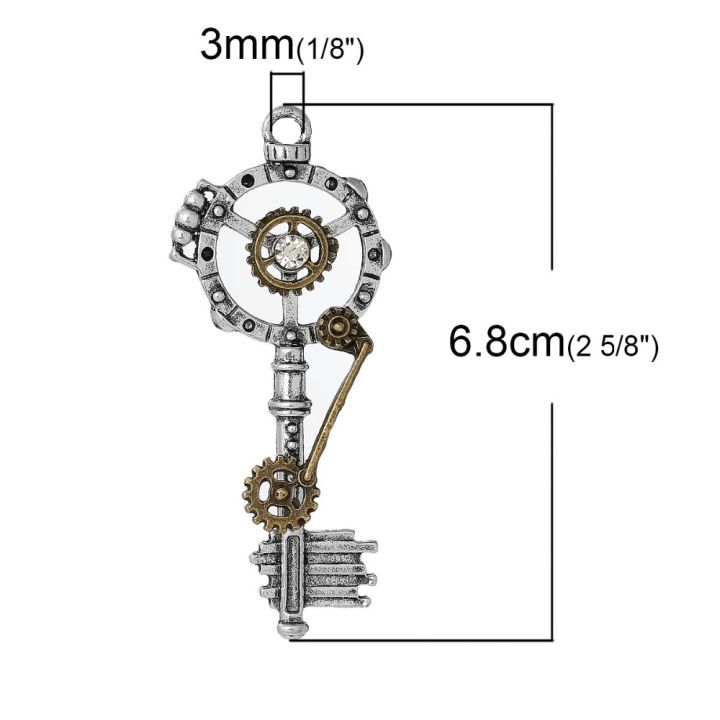 doreenbeads-zinc-based-alloy-steampunk-charms-key-silver-color-gear-carved-clear-rhinestone-hollow-68mm-2-5-8-quot-x-28mm-3-pcs