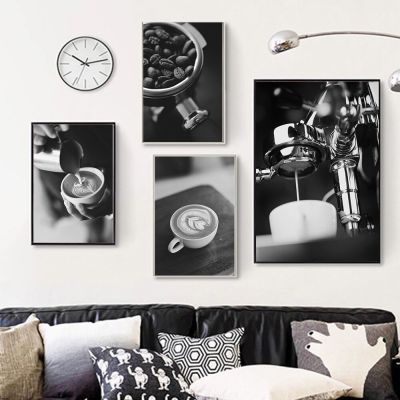 Nordic Kitchen Cafe Decor สีดำสีขาวเครื่องชงกาแฟ Bean โปสเตอร์ภาพวาดผ้าใบ Wall Art ภาพพิมพ์ Room Home ตกแต่ง New