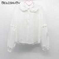 Kawaii Summer Girl Lolita Blouse Japanese Sweet Cute Lace Peter Pan Collar Shirt Vintage Y2k Inside White Black Ruffles Blusas