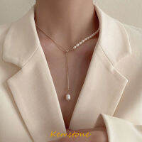 Kemstone เกาหลี Simple Gilded Freshwater Pearl Splice Y สร้อยคอผู้หญิงเครื่องประดับ Gift