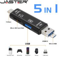 JASTER Type-C/Standard USB 3.0/Micro USB/TF Card Mini Card Reader New 5-in-1 Multifunction Card Reader White Stretch for PC Side