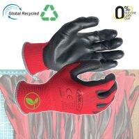 24 Pieces/12 Pairs Industrial Working Gloves 13 Gauge Knitted Red Nylon Dipped PU Nitrile Coated Palm Security Protective Gloves