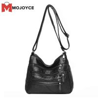 MOJOYCE Casual Multi-Zipper Shoulder Handbag Solid Leather Women Crossbody Tote Bag