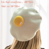 ☸┋ Women Cute Hats Yolk Handmade Wool Felt Painter Creative Parent-child Hat Cute Child Baby Poached Egg Beret Fashion Ladies Cap