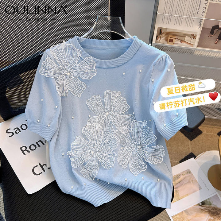 oulinna-เสื้อยืดสไตล์ฝรั่งเศสตัวเล็กๆ-เสื้อผ้าสำหรับแม่ลูกอ่อนใหม่สำหรับผู้หญิง2023ต้นฤดูใบไม้ผลิ