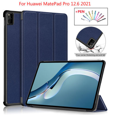 Trifold Stand Cover for MatePad Pro 12.6 WGR-W19W09 Leather Case with Auto Sleep Wake UP 2021 Tablet Smart Cover +Stylus