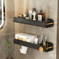 ◑ Black Aluminum Bathroom Shelf Wall Mounted Toilet Storage Holder Toilet Paper Towel Holder Shampoo Shower Storage Rack Shelving