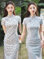 ฤดูใบไม้ผลิอารมณ์ลูกไม้ปรับปรุง Cheongsam เด็กสาวแยกสไตล์จีน Qipao ชุดราตรีสำหรับผู้หญิง