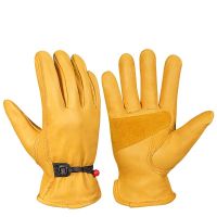 Leather Working Gloves Men Women Elastic Wrist Tough Cowhide Working Gloves for GardeningMotorcycle Safe Work Glove