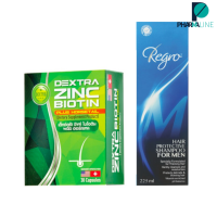 Biotin Zinc DEXTRA หญ้าหางม้า 30 แคปซูล + Regro Hair Protective Shampoo for Men  [PPLINE]